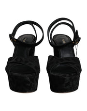Dolce & Gabbana Black Leopard Platform Heels Sandals Shoes