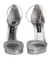 Dolce & Gabbana Silver Leather Platform Keira Sandals Shoes