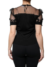 Dolce & Gabbana Black Floral Lace Short Sleeves Blouse Top