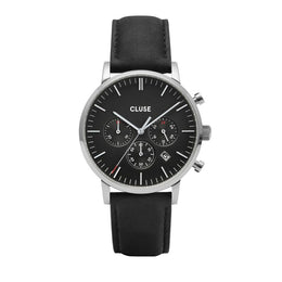 Cluse Black Leather Dress Watch