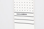 Dolce & Gabbana White Polka Dotted Silk Skinny Scarf
