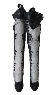 Dolce & Gabbana Black Floral Embroidered Socks Boots
