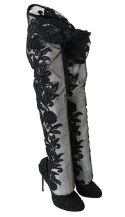 Dolce & Gabbana Black Floral Embroidered Socks Boots