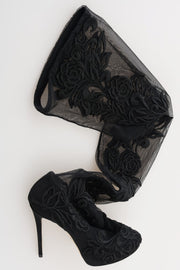 Dolce & Gabbana Black Floral Embroidered Socks Boots