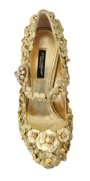 Dolce & Gabbana Gold Floral Crystal Mary Janes Pumps