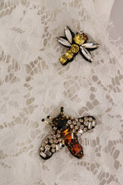 Dolce & Gabbana White Crystal Embellished Lace Blouse