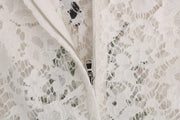 Dolce & Gabbana White Crystal Embellished Lace Blouse