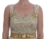 Dolce & Gabbana Gold Silk Crystal Embellished Dress