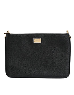 Dolce & Gabbana Black Grain Leather Logo Plaque Clutch Bag