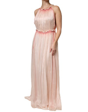 Alberta Ferretti Pink Sleeveless Pleated A-line Maxi Dress