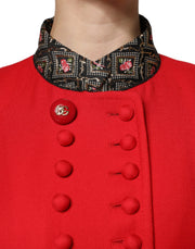 Dolce & Gabbana Red Jacquard Wool Women Trenchcoat Jacket