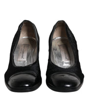 Dolce & Gabbana Black Leather Block Heels Pumps Shoes