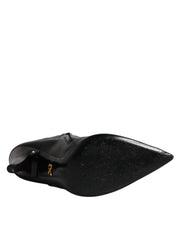 Dolce & Gabbana Black Leather Heels Knee High Boots Shoes