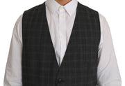 Dolce & Gabbana Gray Wool STAFF Checkered Stretch Vest