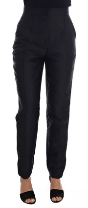 Dolce & Gabbana Black Floral Brocade High Waist Pants