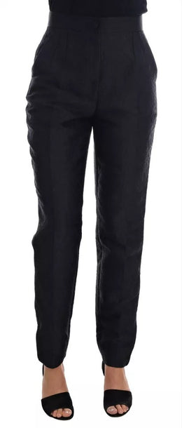 Dolce & Gabbana Black Floral Brocade High Waist Pants