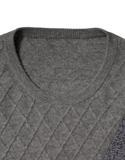 Ballantyne Gray Cashmere Argyle Intarsia Knit Crew Neck Sweater