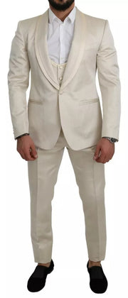 Dolce & Gabbana Beige Wool Crème 3 Piece SICILIA Shawl Suit