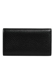 Dolce & Gabbana Black Leather Gold Metal Logo Plaque Trifold Keyring