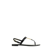 Saint Laurent Black Calf Leather Bos Taurus Flat Sandals