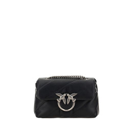 PINKO Black Calf Leather Bos Taurus Shoulder Bag