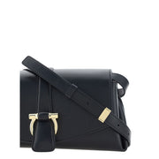 Ferragamo Black Calf Leather Bos Taurus Shoulder Bag