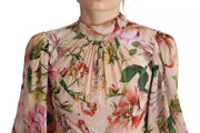 Dolce & Gabbana Pink A-line Sheath Floral Pussy Bow Long Dress