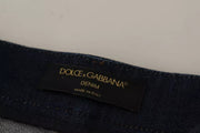 Dolce & Gabbana Dark Blue Embellished Denim Hot Pants Shorts
