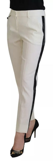Dolce & Gabbana White High Waist Tapered Wool Pants