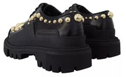 Dolce & Gabbana Black Leather Trekking Derby Embellished Shoes