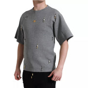 Dolce & Gabbana Gray Cotton Embellished Crew Neck  T-shirt
