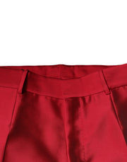 Dolce & Gabbana Red Silk Slim Fit Mid Waist Dress Formal Pants