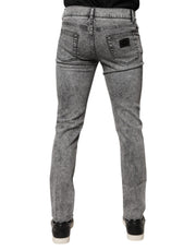 Dolce & Gabbana Gray Logo Plaque Cotton Slim Fit Denim Jeans