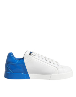 Dolce & Gabbana White Blue Portofino Leather Sneakers Shoes