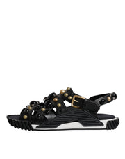 Dolce & Gabbana Black Leather Studded Slides Sandals Shoes