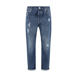 Brunello Cucinelli Blue Cotton Straight-Leg Jeans