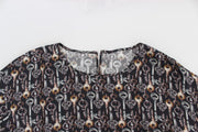 Dolce & Gabbana Gray Gold Key Print Silk Blouse T-shirt