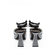 MACH & MACH Black Leather Stiletto Heel Sandals