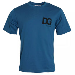 Dolce & Gabbana Blue Logo Cotton Round Neck Short Sleeves T-shirt
