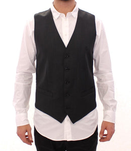 Dolce & Gabbana Gray Striped Wool Single Breasted Vest