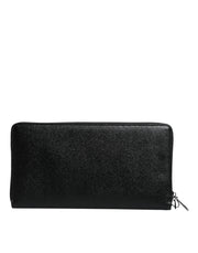 Dolce & Gabbana Black Calfskin Leather Logo Zip Around Continental Wallet