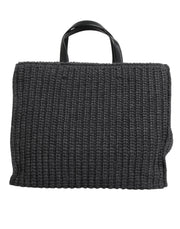 Dolce & Gabbana Black Large Knitted Crochet Shoulder Shopper DG Logo Bag
