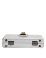 Dolce & Gabbana Metallic Silver DG BOX Leather Shoulder Strap Bag