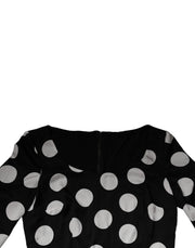 Dolce & Gabbana Black White Silk Polka Dots Sheath Midi Dress