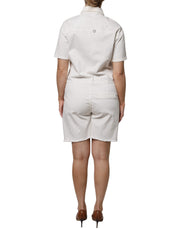 Please White Cotton Short Sleeves Button Down Romper Dress