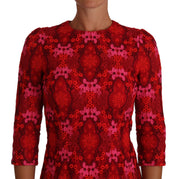 Dolce & Gabbana Floral Crochet Lace Red Pink Sheath Dress