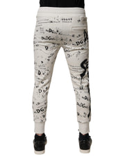 Dolce & Gabbana White Printed Cotton Jogger Sweatpants Pants