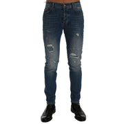 Frankie Morello Blue Cotton Slim Fit Jeans