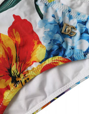 Dolce & Gabbana White Floral Print Swimsuit Bikini Bottom Swimwear