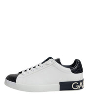 Dolce & Gabbana White Black Leather Portofino Sneaker Shoes
